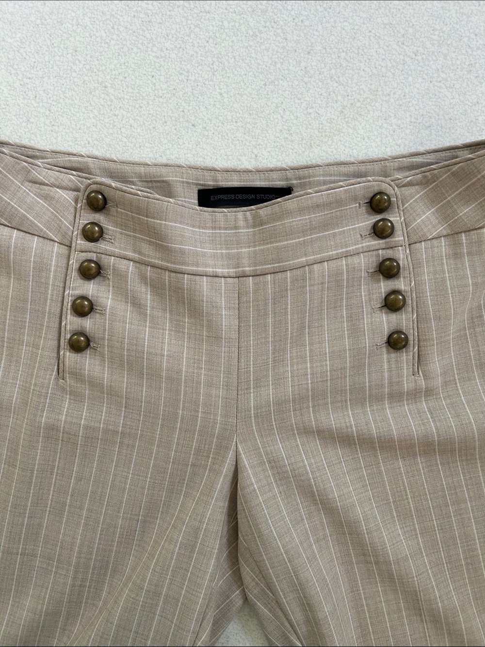 Express Beige Pinstripe Trousers - Picture 3 of 5